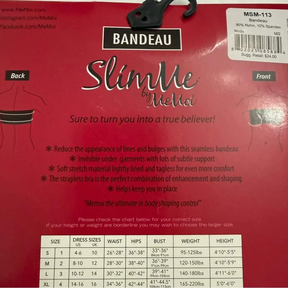 NWT SlimMe by MeMoi Strapless Seamless Bandeau Bra Shaper Nude Size M/2 MSM-113 - Picture 4 of 5